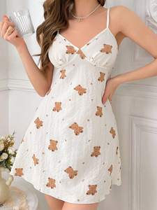 Camicie da Notte da Donna con Stampa Orsetto, Sexy Scollo a V, Traspiranti, per l'Estate - Vendita all'Ingrosso - Product Image 2