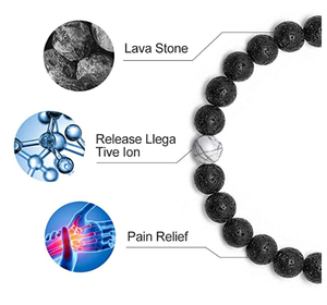8mm <strong>Gem</strong> Semi-Precious White Howlite Black Lava <strong>Stone</strong> Diffuser <strong>Bracelet</strong> Beaded Stretch Couples Friendship <strong>Bracelet</strong> for Women Men - Product Image 4
