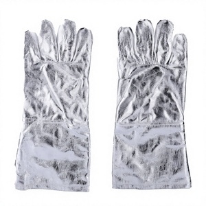 CASTONG PCRR15-45 45CM <b>Long</b> Glossy Aluminum Color Aluminized Durable 4mm Thick Anti-Static Anti-Slip Heat Safety <b>Gloves</b> - Product Image 1