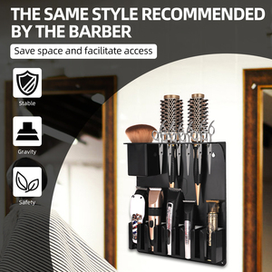 Barbería Negro Cortapelos Tijeras Cepillos Peines Organizador Montaje en pared Soporte de herramientas de peluquero - Product Image 4