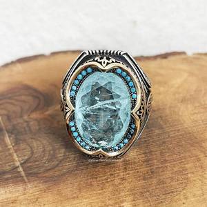 Bagues vintage vertes turques en pierres précieuses pour hommes, style arabe musulman islamique, en argent, accessoires de bijouterie pour le Ramadan - Product Image 5