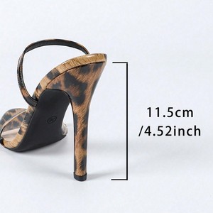 Sandales à talons compensés élégantes en cuir verni imprimé léopard à bout rond pour femmes, talons hauts marron, chaussures de luxe - Product Image 4