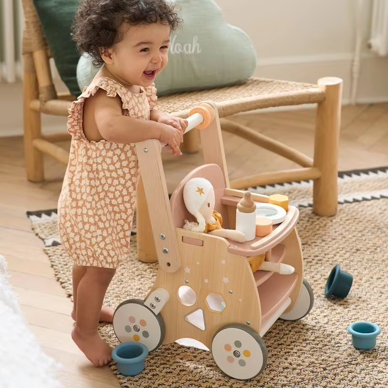 Wooden Doll Strollers Toy Prams for Preschool Kids