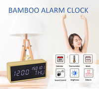 Reloj Despertador Digital de Bambú con Calendario, Temperatura, Humedad, Diseño Nuevo de EMAF, Decoración para el Hogar, Carcasa de Madera, Alimentación USB, LED