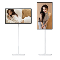 Pantalla LED Blanca LCD de 27 Pulgadas, Android 12, Batería Integrada, Televisor Inteligente Portátil, Monitor Táctil FHD con Ruedas, Fitness, 60 Hz