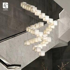 Li Chen Lighting Marble <b>Cube</b> Chandelier LED Square Pendant <b>Light</b> For Staircase Loft Living Room - Product Image 1