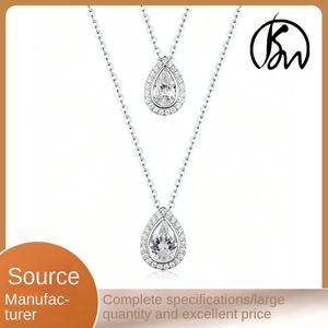 Gouden Volledige Set <span class=keywords><strong>Moissanite</strong></span> Waterdruppel Hanger Dubbele Laag Ketting Gelegenheidsgebruik Stapelbaar Draagbaar Ebay Hot Selling Explosies - Product Image 2