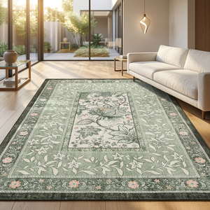 Tapis vintage lavable à poils ras, vert sauge, style Cottagecore, motif botanique, fabriqué à la machine, <span class=keywords><strong>pour</strong></span> salon, collection Provence - Product Image 3