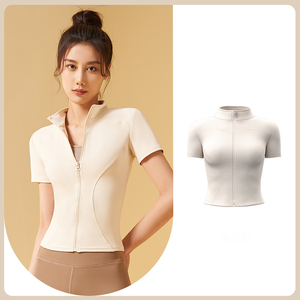 Respirant sans couture sport serré casual Fitness fermeture éclair col montant vêtements à manches courtes luxe Yoga hauts pour femmes - Product Image 2