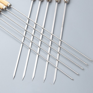 Palillos de madera para barbacoa con mango de acero inoxidable, tenedores redondos y planos de metal, tenedores de aguja para barbacoa, herramientas para exteriores - Product Image 2