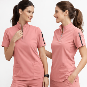 Nuevo producto <span class=keywords><strong>Polo</strong></span> cuello verde oliva 4 vías estiramiento Hospital enfermera Scrubs conjunto multifuncional bolsillo enfermera uniforme quirúrgico Scrubs - Product Image 2