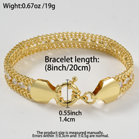 Bracelet gourmette plaqué or 18 carats personnalisable pour femme avec fermoir à ressort et zircons clairs pavés, chaîne épaisse