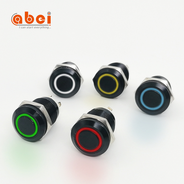 Abei 12mm 16mm 19mm 22mm Round Black Momentary Latching Metal Push Button Switches 6v 12v 24v 110V 220V With RGB LED Illuminated