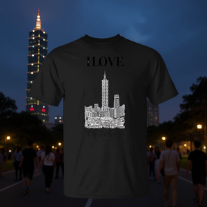 T-shirt con paesaggio urbano di Taipei, nera, taglia unisex per adulti - Product Image 3