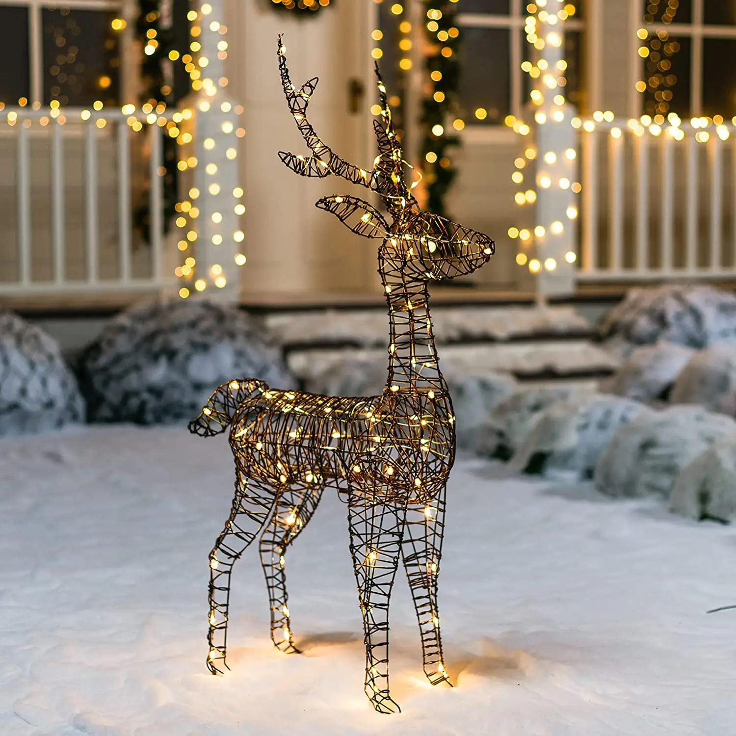 Рождественские огни, уличные украшения, большая подсветка в виде оленя