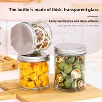 Brede-mond glazen voorraadpot van hoog borosilicaatglas met aluminium deksel, luchtdicht, transparant, stapelbaar, voor gedroogd fruit en thee