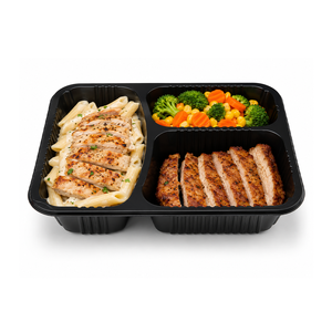 Lonchera desechable de PP de 3 compartimentos, apta para microondas, bandeja para alimentos tipo blíster, contenedor de comida para llevar con logo personalizado para restaurante - Product Image 1