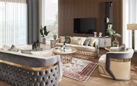 Nouveauté 2024 : Ensemble de Canapés de Salon Moderne de Luxe en Velours Rembourré, Décoration Ceinture Acier Inoxydable et Boutons Capitonnés, pour Maison et Villa