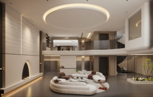 Villa tasarım mutfak dolabı tasarım iç tasarımı yüksek hacimli Villa kanepe yemek masası sandalye asılı dolap oturma odası - Product Image 2