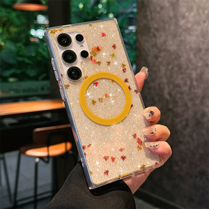 Étui magnétique à paillettes, fleur jaune, feuille d'érable pour Samsung S25 Edge S24 FE Ultra Plus Bling Wireless Charge Clear Cover - Product Image 3