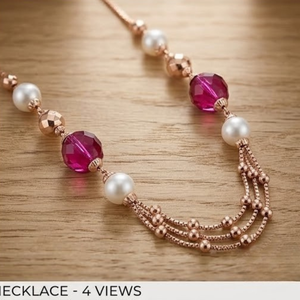 Collier Mala italien en argent 925, finition or rose, cristal rose, perle, bijoux multicouches de créateur pour femmes - Product Image 2