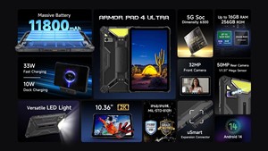 Ulefone Armor Pad 4 Ultra 5G Rugged Tablet PC Android 14 10.36Inch 11800MAh NFC LED 50MP Main Camera IP68 PAD 10W <b>Dock</b> Charging - Product Image 3