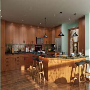 Manufacturer Apartment Wooden Solid Wood Kitchen Cabinet Custom Service Classical Kitchen Cabinets with Brown Coating - Product Image 4