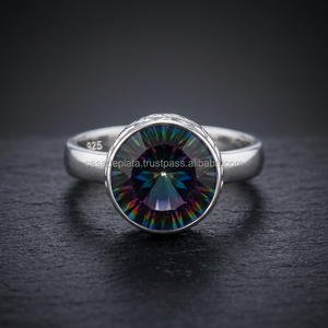 Anillo de Plata de Ley 925 con Engaste de Bisel y Gema Redonda Mística Facetada, Bañado en Plata, para Fiesta Unisex, a la Moda - Product Image 3