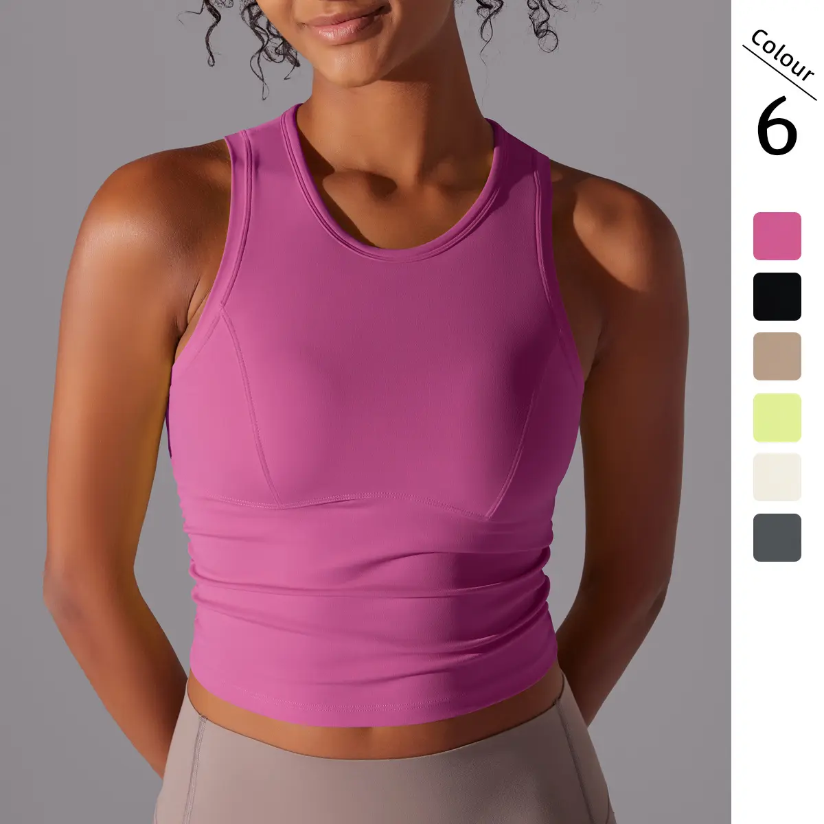 2024 verano Mujer camiseta sin mangas cuello alto acolchado Crop Top logotipo personalizado gimnasio Fitness camisas fabricante