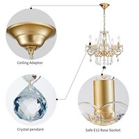 Lustre ovale en verre français pour chambre et salle à manger, 5 têtes LED, en fer doré et cristal, avec télécommande, 220V AC