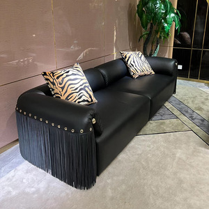 Canapé en cuir de style italien à franges, grand appartement, villa, salon - Product Image 5