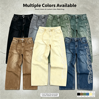 Fabricant OEM de jeans en denim, broderie personnalisée, coupe baggy à jambe large, taille à cordon, streetwear unisexe, denim délavé à la pierre