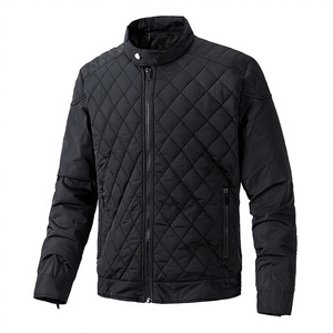 Men's Black <b>Quilted</b> Jacket Stand Collar Zipper Windproof Polyester Wadding Autumn Regular Fit - Product Image 1