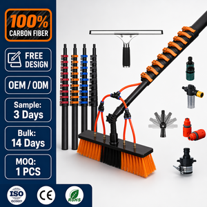 Kit de Cepillo de Limpieza de Paneles Solares Telescópico 100% Fibra de Carbono con Barra Alimentada por Agua, Cabezal Pivotante Multiángulo y Cerdas Suaves Antiarañazos - Product Image 1