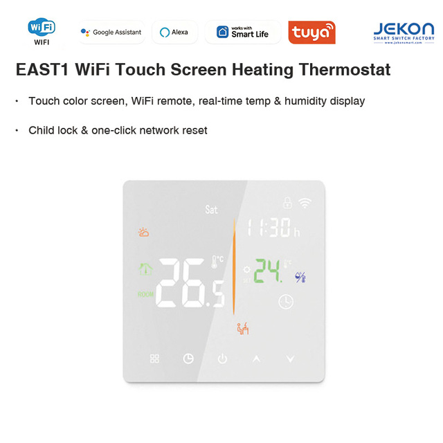 AC90V to 240V Wide Voltage Tuya WiFi Touch Thermostat Max 3500W Electric Floor Heater Controller With 3m Sensor Cable