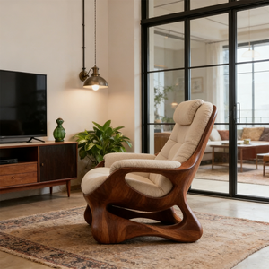 Poltrona Moderna in Legno di Noce Massiccio, Forma Organica, Sedia Singola per il Relax, Arredamento di Design Premium - Product Image 4