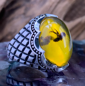 <span class=keywords><strong>2023</strong></span> nuevo anillo para hombre, piedra de ágata Natural ovalada grande, tendencia Retro con incrustaciones de circón amarillo, anillo de hormiga - Product Image 5