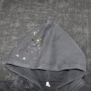Manufacturer Gray Zipper Men's Hoodie Sweatshirt With Rhinestone Design Vintage High Quality Autumn Wear Hoodie for Men - Product Image 5