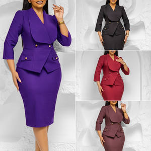 D604 Custom LOGO Career Dresses Big Collar 3/4 Sleeve Slim Waist Office Lady Dress Elegant African Dresses for Women <strong>Clothing</strong> - Product Image 2