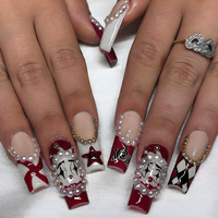Faux ongles longs en forme de cercueil pour Halloween, motif fantôme d'horreur, vente en gros, directement de l'usine, sans intermédiaire