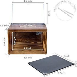 Caja de madera retro con panel de vidrio, caja de almacenamiento de dinero de madera maciza para propinas o donaciones - Product Image 4