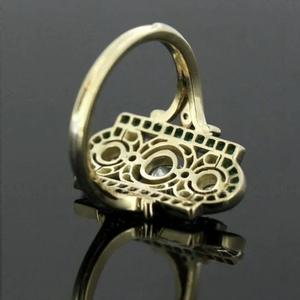 Diamond <b>Ring</b> Emerald Zircon Round Brilliant Cut Geometric Shape Engagement Women's Jewelry Gold Color - Product Image 4