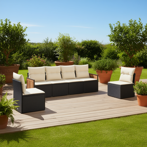 Ensemble de canapés de jardin en rotin PE noir, mobilier d'extérieur durable au design contemporain, coussins en mousse haute densité - Product Image 2