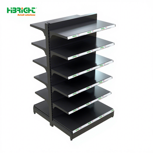 Estanterías de Góndola Metálicas Negras de Doble Cara, 1+5 Niveles, para Supermercados y Tiendas de Abarrotes - Product Image 1