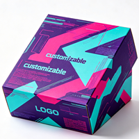 Boîte rigide rétro cyberpunk futuriste à deux compartiments avec impression néon et logo personnalisé en relief pour accessoires technologiques et emballages cadeaux