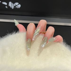 Luxe Glamour verre oeil de chat <span class=keywords><strong>manucure</strong></span> française presse sur les ongles avec combiné cristal strass pur à la main faux ongles - Product Image 6
