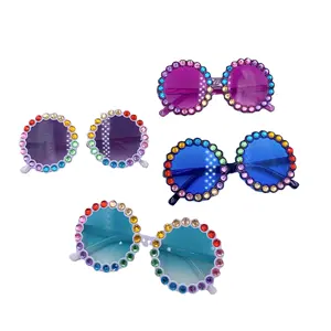 Lunettes de soleil rondes pour enfants, strass arc-en-ciel, diamants, bling, nouvelle collection 2023