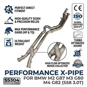 ท่อไอเสีย Vortex Ready To Ship SS304 X-Pipe Mid Pipe สำหรับ BMW M2 G87 M3 G80 M4 G82 S58 3.0T ชุดอัพเกรดสมรรถนะแบบ Bolt-On - Product Image 1