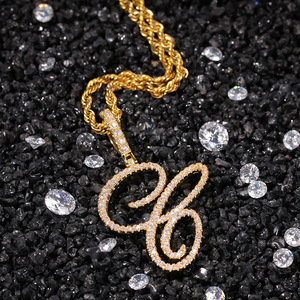 Collier unisexe tendance avec pendentif en alliage lettre cursive TD Iced 26, chaîne torsadée, bijou personnalisé avec initiale pour homme et femme - Product Image 6