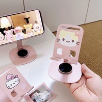 Support de téléphone portable en acier inoxydable, motif chat rose mignon, rotatif à 360 degrés, angle réglable, pliable, fixation magnétique pour bureau